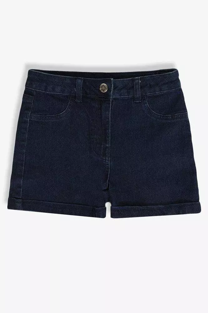 Navy Rolled Hem Girls Denim Shorts