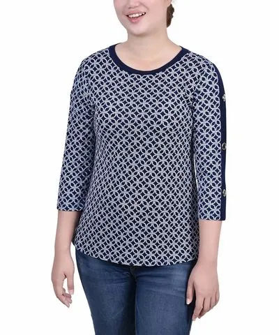 NY Collection Petites Womens Grommet Crewneck Blouse