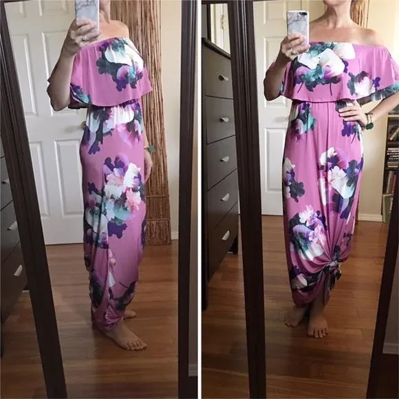 Off Shoulder Lavender Floral Maxi