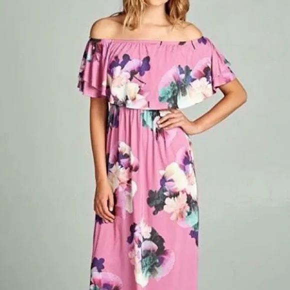 Off Shoulder Lavender Floral Maxi