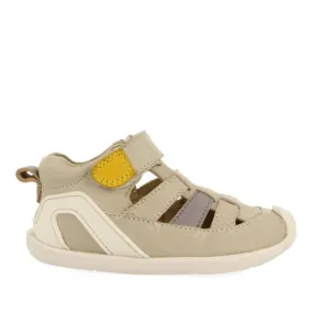 OFF-WHITE LEATHER BABY BROGAN STYLE SANDALS WITH COLOR ACCENTS