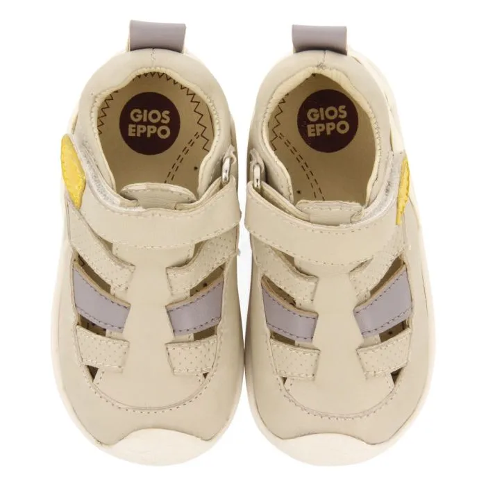 OFF-WHITE LEATHER BABY BROGAN STYLE SANDALS WITH COLOR ACCENTS