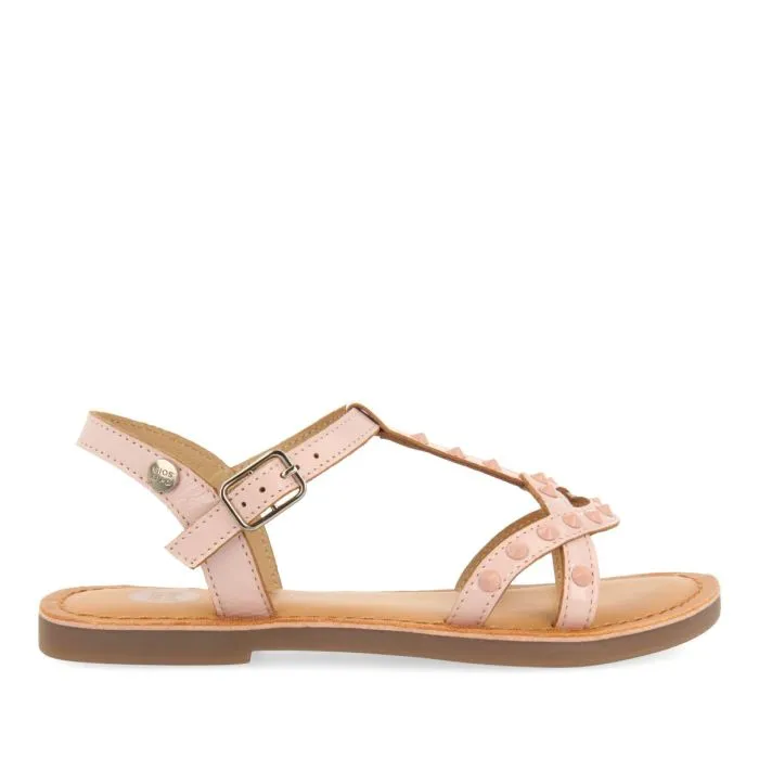 PINK LEATHER SANDALS WITH STUDS FOR GIRL AND BOY STIBB