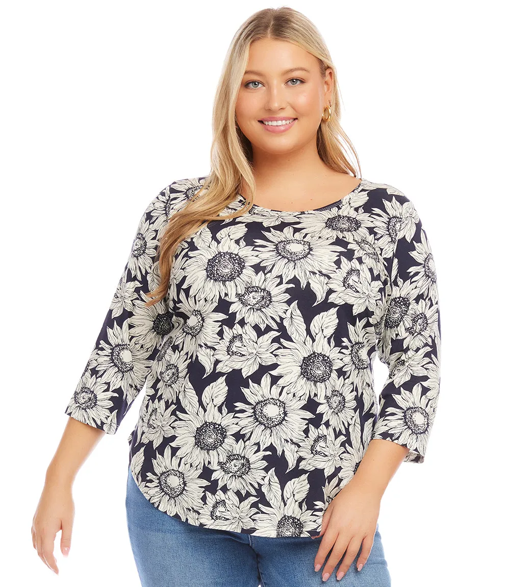 Plus Size Three Quarter Sleeve Shirttail Top