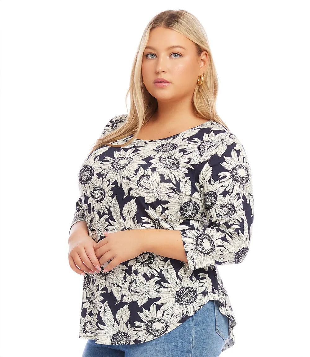 Plus Size Three Quarter Sleeve Shirttail Top