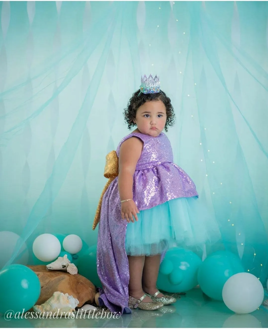 Princess Megan High Low Couture Dress in Lavender and Aqua