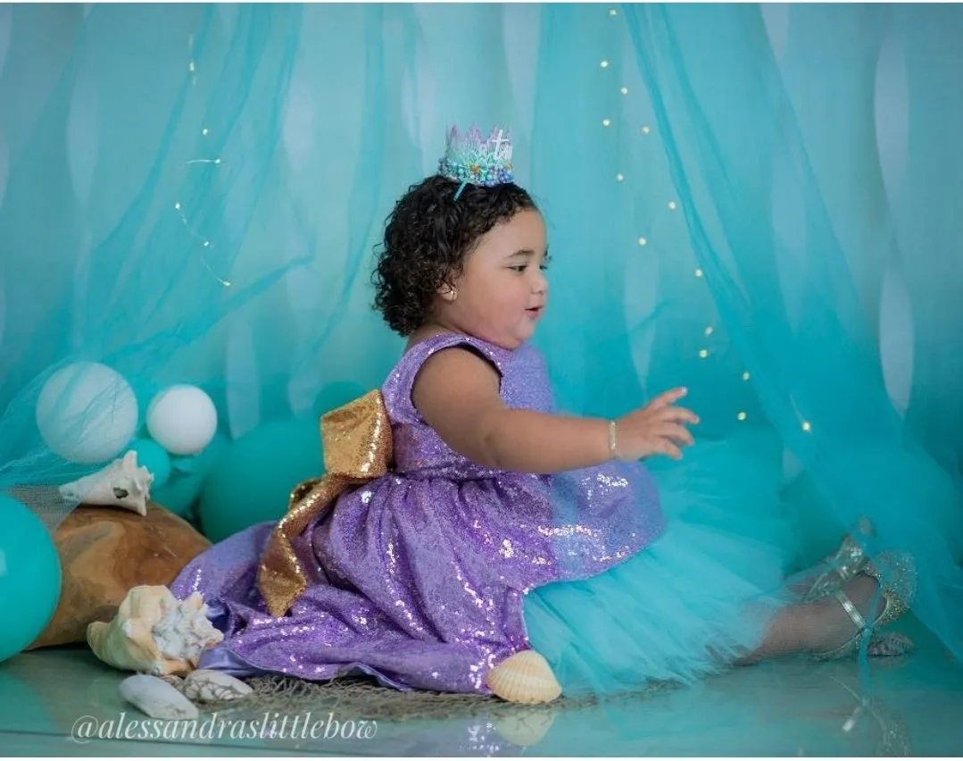 Princess Megan High Low Couture Dress in Lavender and Aqua