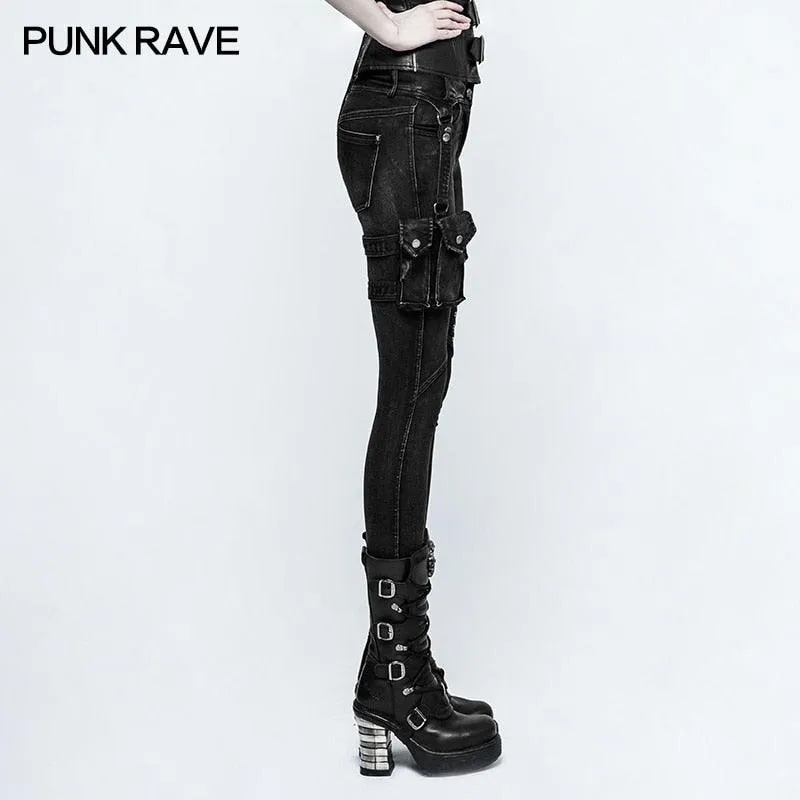 Punk Rock Heavy Metal Long pants Casual Black Skinny Slim Fit Zipper