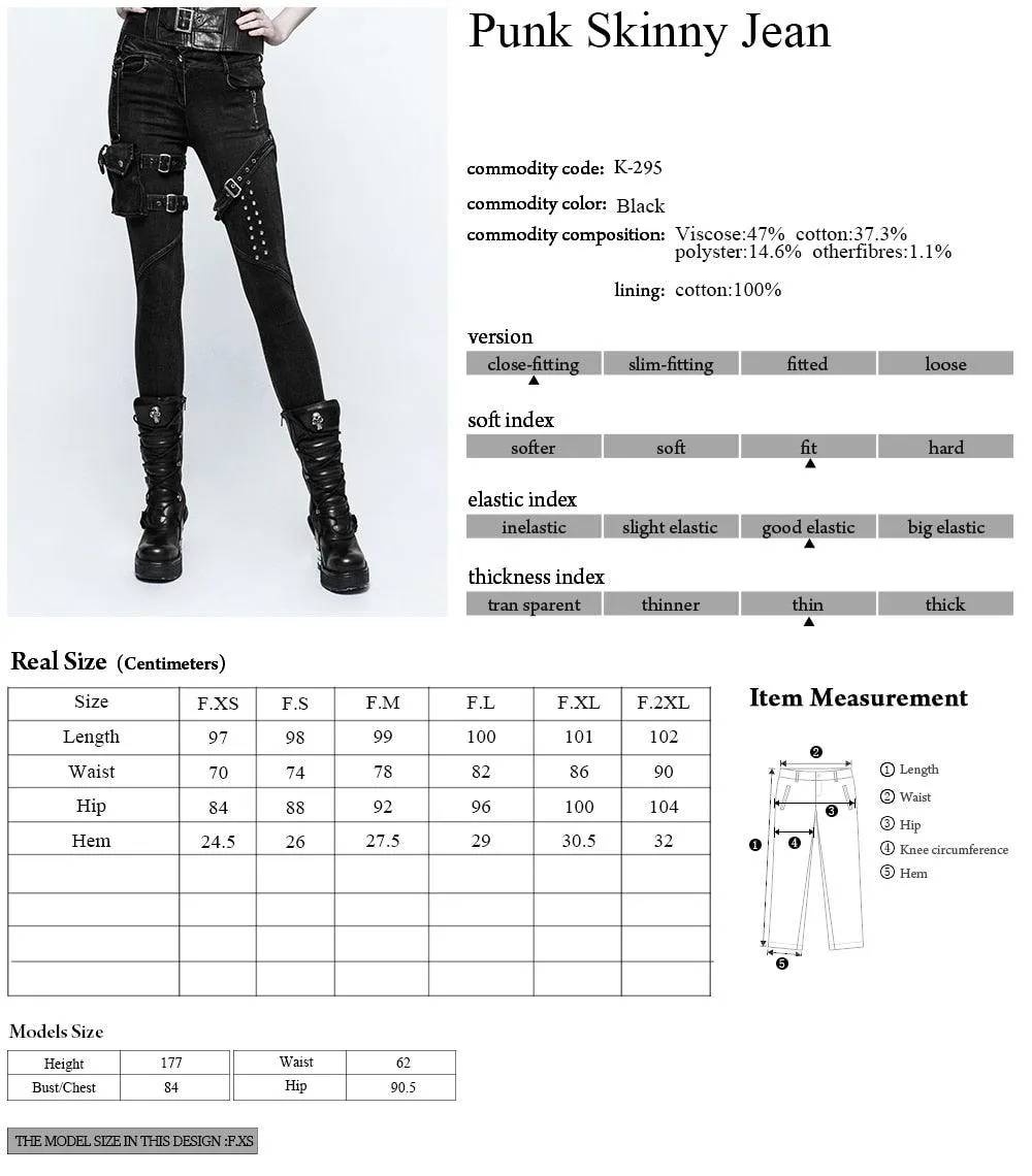 Punk Rock Heavy Metal Long pants Casual Black Skinny Slim Fit Zipper