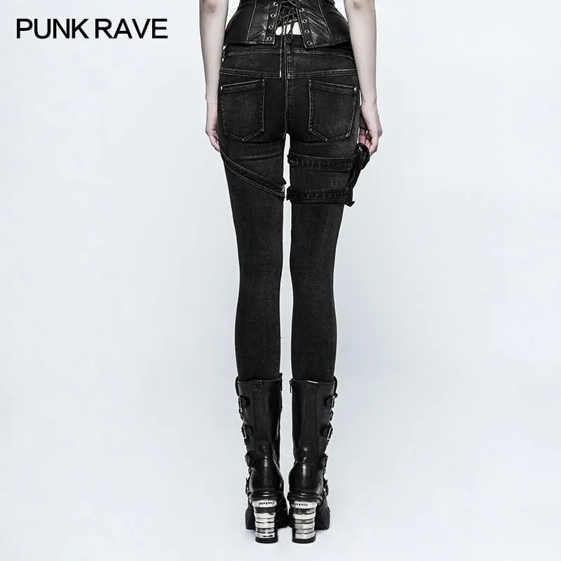 Punk Rock Heavy Metal Long pants Casual Black Skinny Slim Fit Zipper