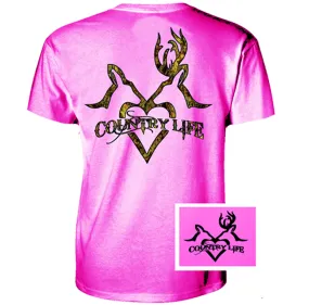 SALE Country Life Outfitters Pink Deer Kiss Heart Love Hunt Vintage Bright T Shirt