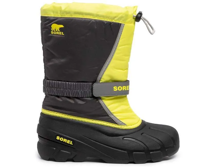 SOREL Childrens’ Flurry Winter Boot #NC1965-089 Dark grey, warning yellow