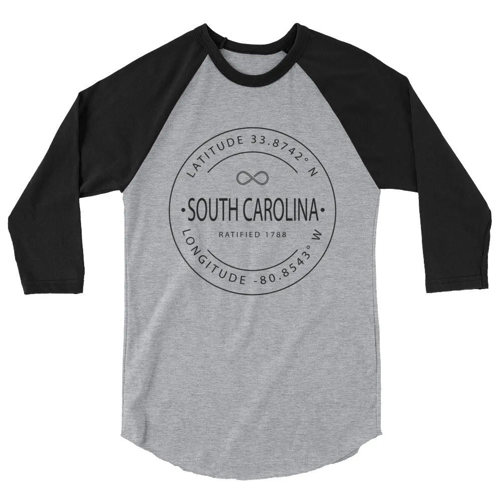 South Carolina - 3/4 Sleeve Raglan Shirt - Latitude & Longitude