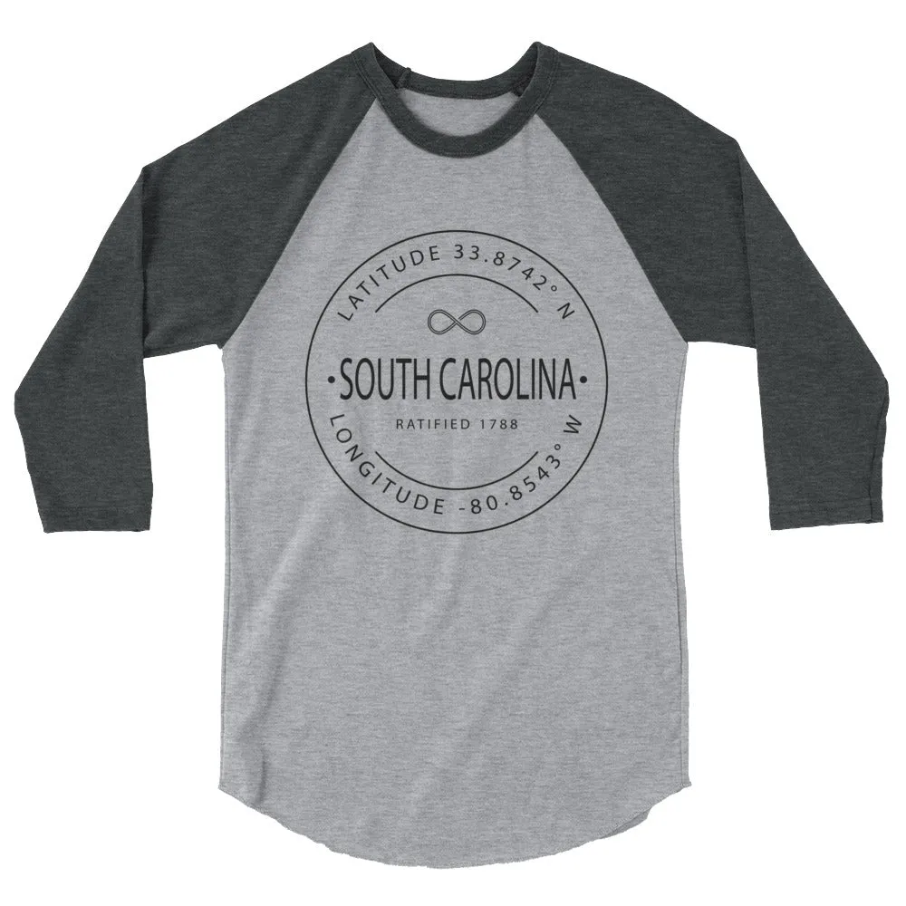 South Carolina - 3/4 Sleeve Raglan Shirt - Latitude & Longitude