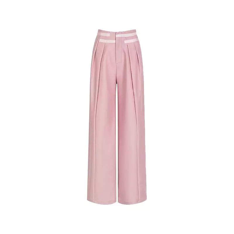 Spring trendy retro casual pants design straight wide leg high waist suit pants for women