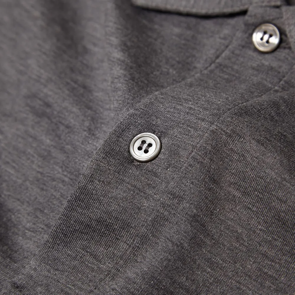 Sunspel Long Sleeve Jersey Polo ShirtCharcoal Melange