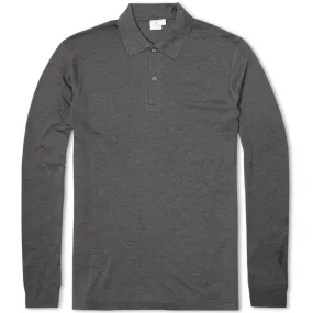 Sunspel Long Sleeve Jersey Polo ShirtCharcoal Melange