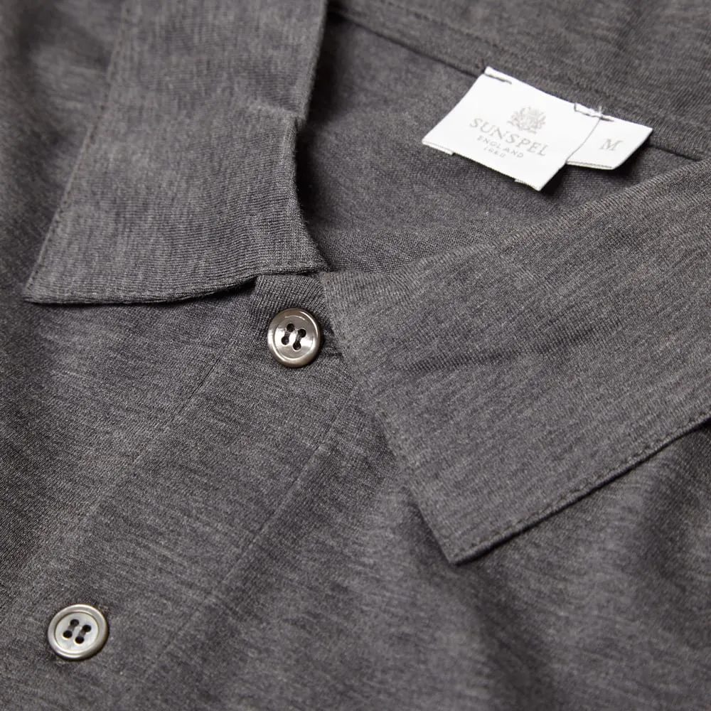 Sunspel Long Sleeve Jersey Polo ShirtCharcoal Melange