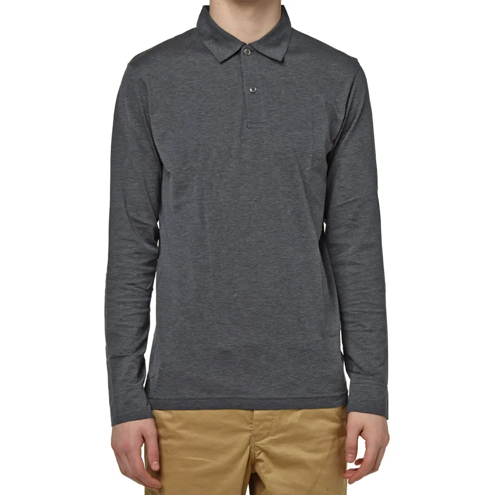 Sunspel Long Sleeve Jersey Polo ShirtCharcoal Melange