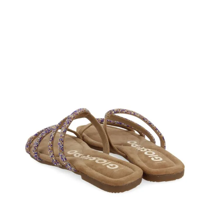 TAUPE LEATHER SANDALS WITH STRAPS AND EMBELLISHMENTS FOR WOMEN BY TEMELEC