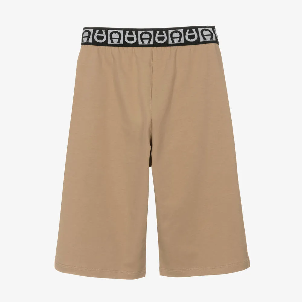 Teen Boys Beige Cotton Jersey Shorts