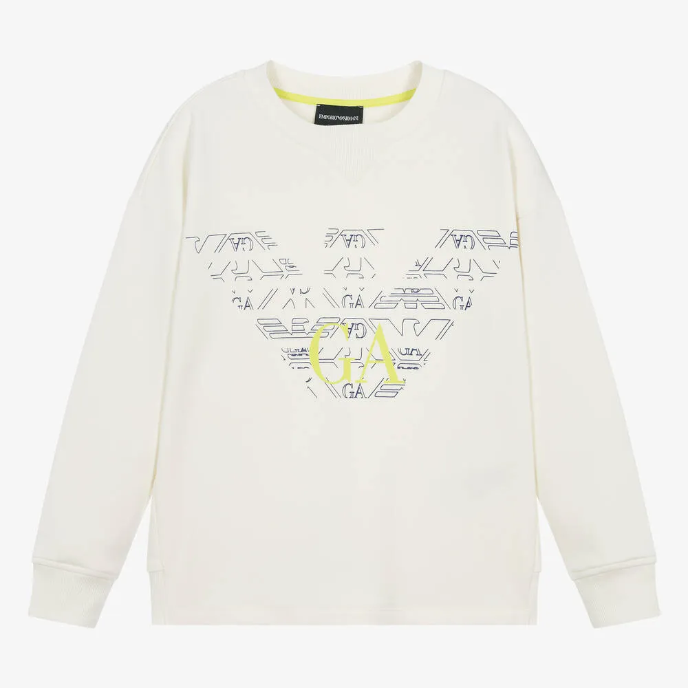 Teen Boys Ivory Cotton Eagle Sweatshirt