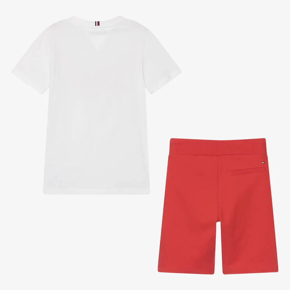 Teen Boys Red & White Cotton Shorts Set