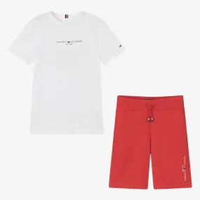 Teen Boys Red & White Cotton Shorts Set