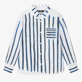 Teen Boys White & Blue Stripe Cotton Shirt