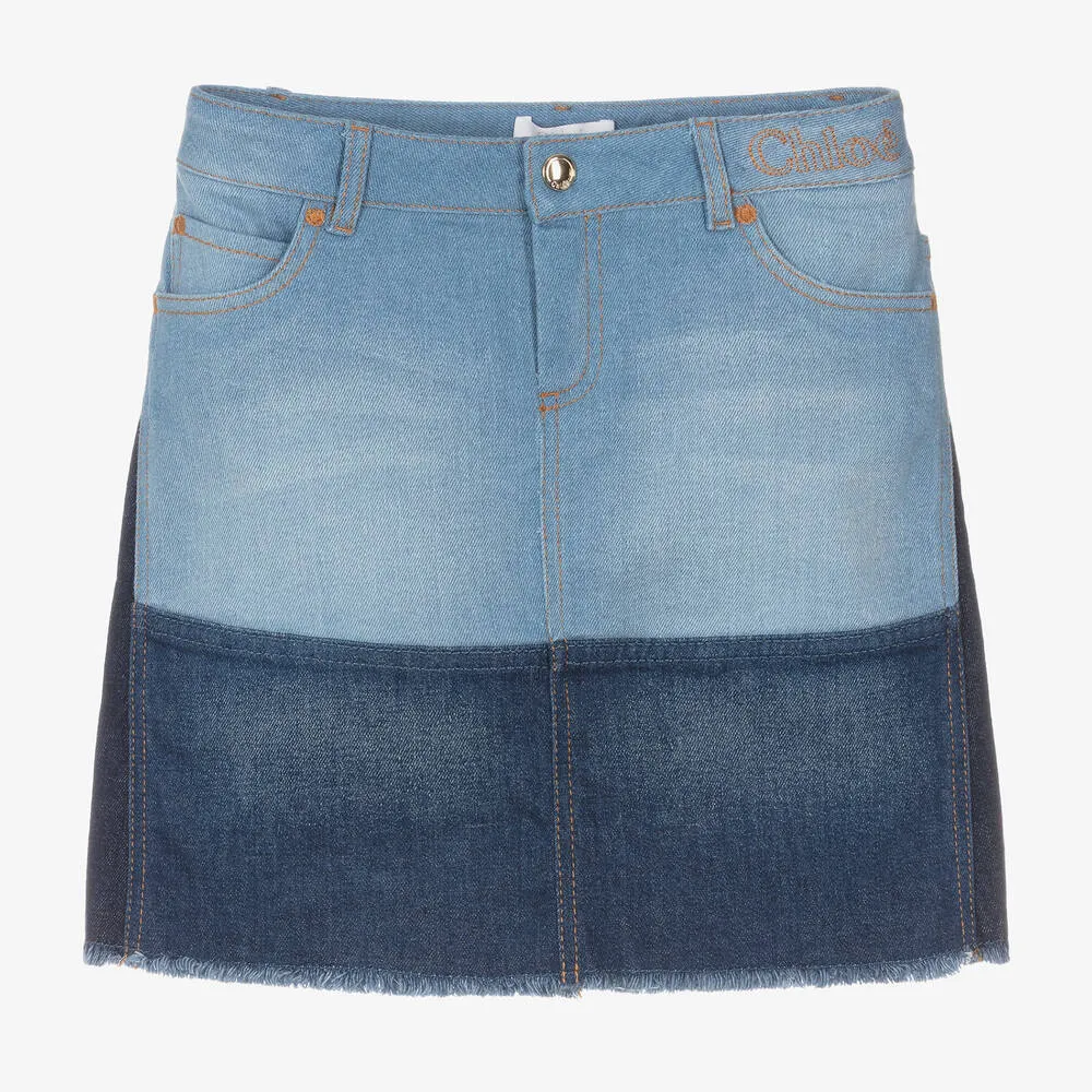 Teen Girls Blue Colourblock Denim Skirt