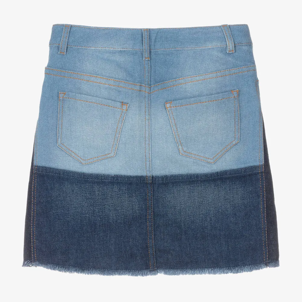 Teen Girls Blue Colourblock Denim Skirt