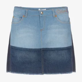 Teen Girls Blue Colourblock Denim Skirt