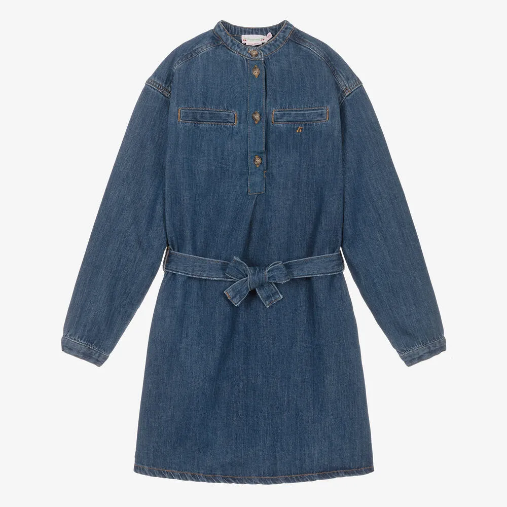 Teen Girls Blue Denim Belted Dress