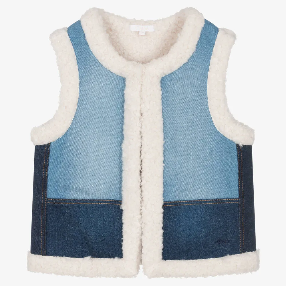 Teen Girls Blue Denim Sherpa Gilet