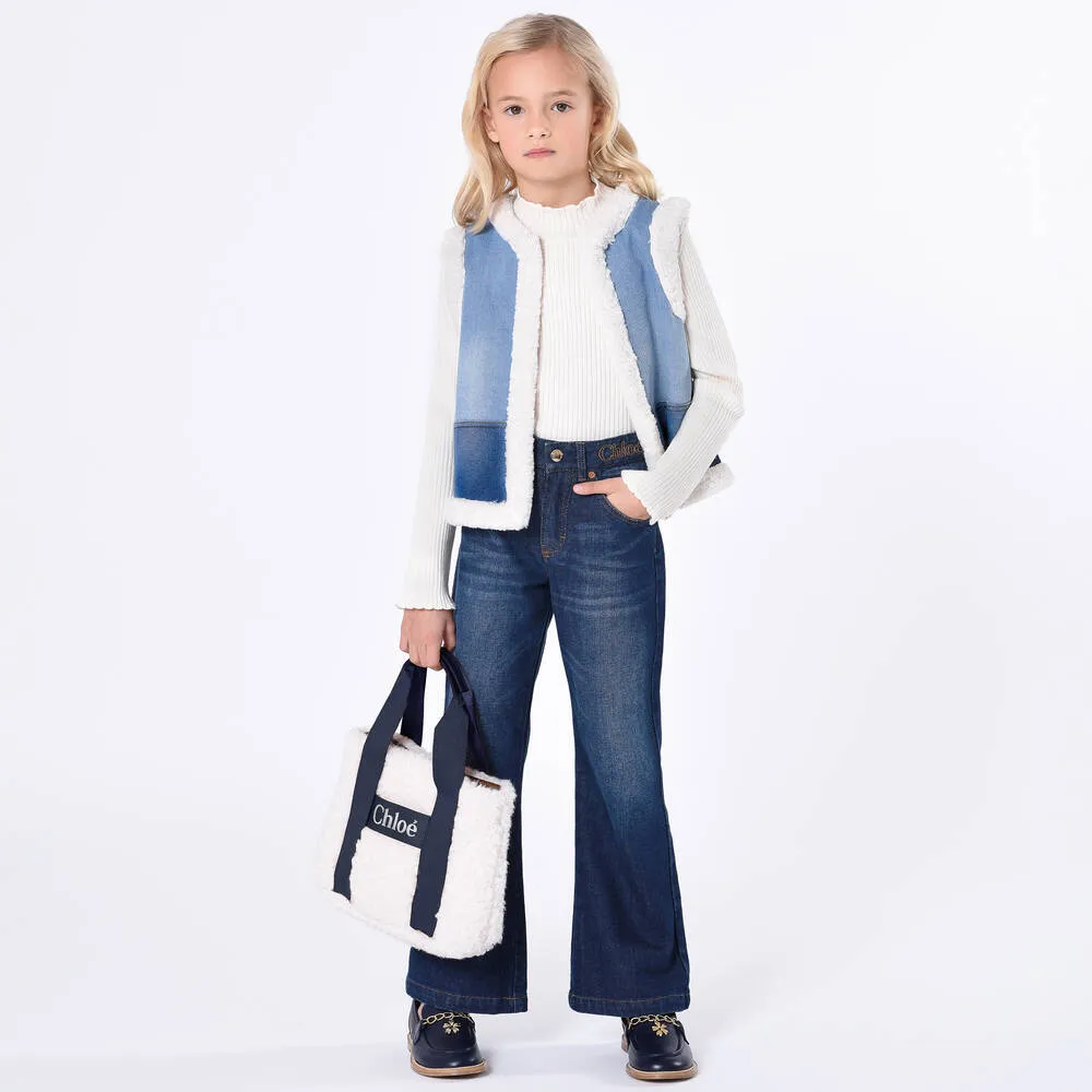 Teen Girls Blue Denim Sherpa Gilet