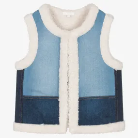 Teen Girls Blue Denim Sherpa Gilet