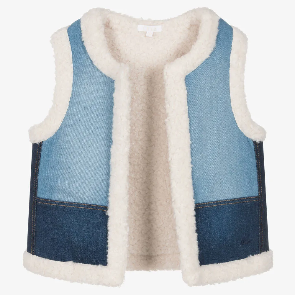 Teen Girls Blue Denim Sherpa Gilet