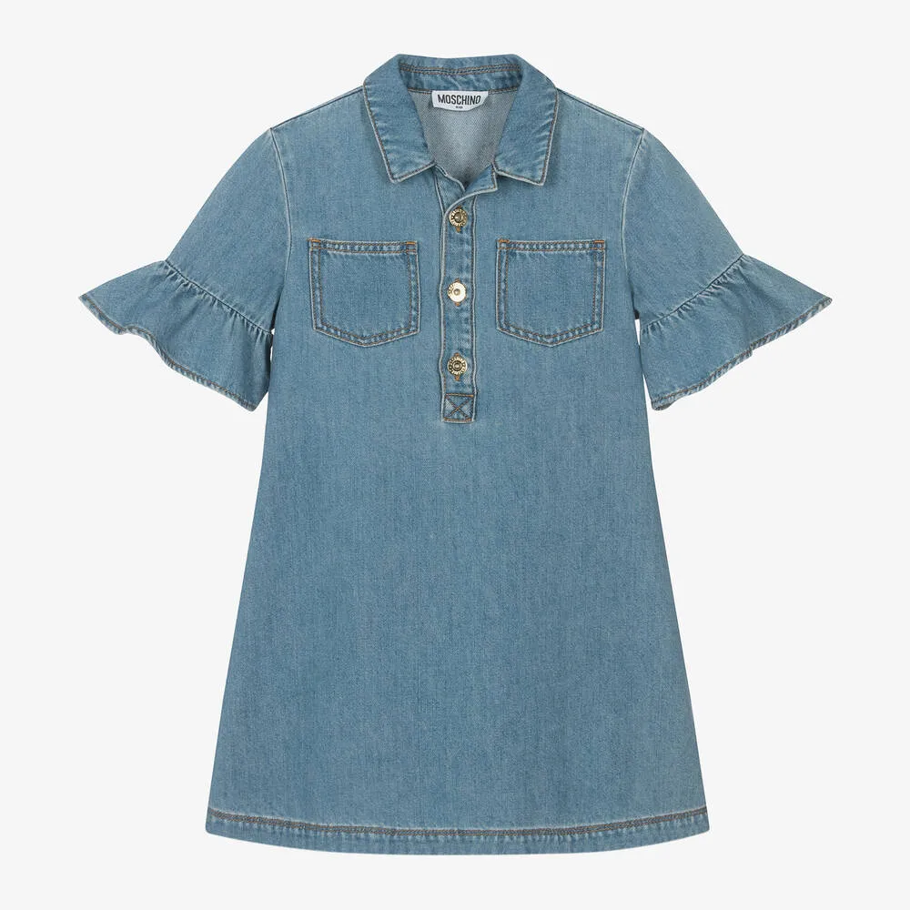 Teen Girls Blue Denim Studded Teddy Dress