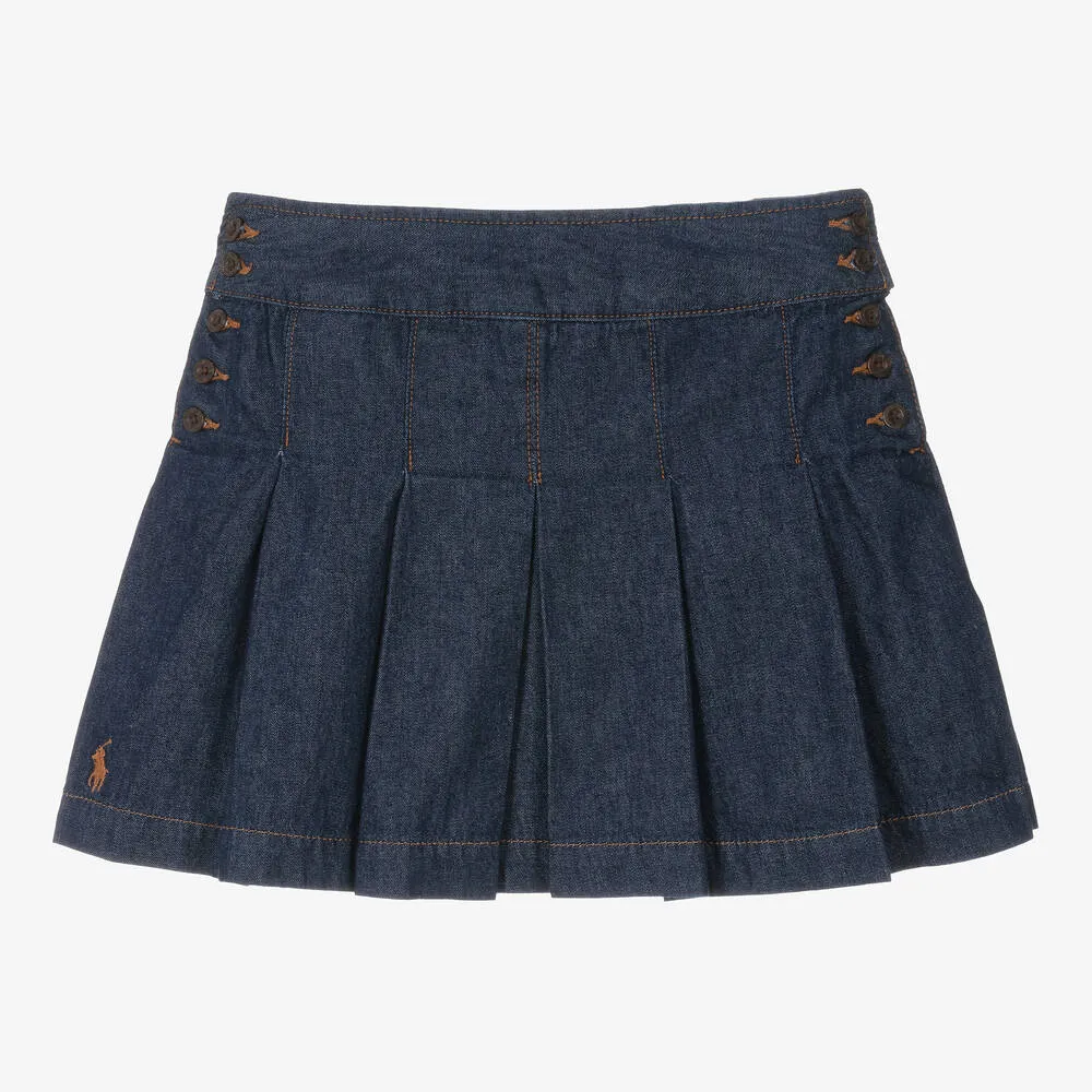 Teen Girls Blue Pleated Denim Skirt