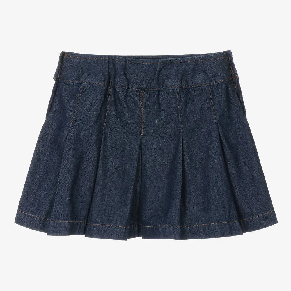 Teen Girls Blue Pleated Denim Skirt