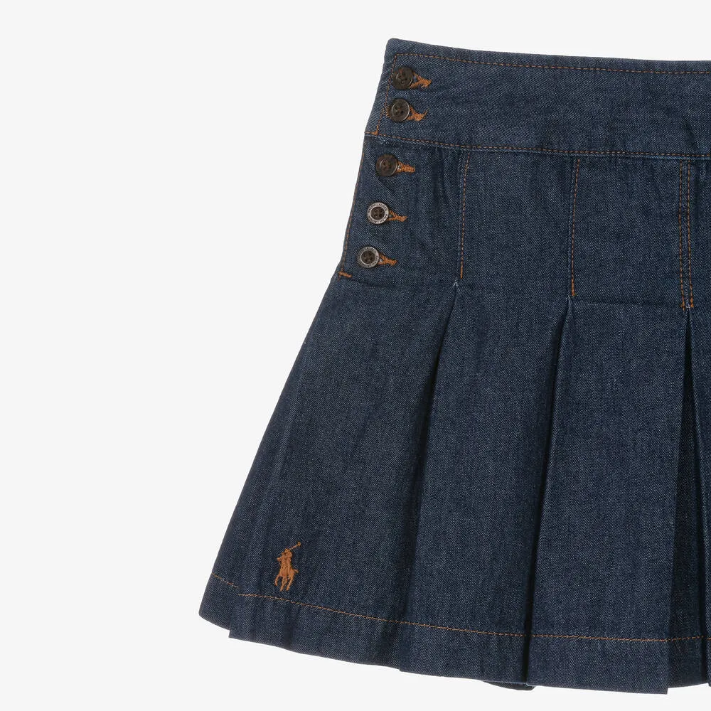 Teen Girls Blue Pleated Denim Skirt