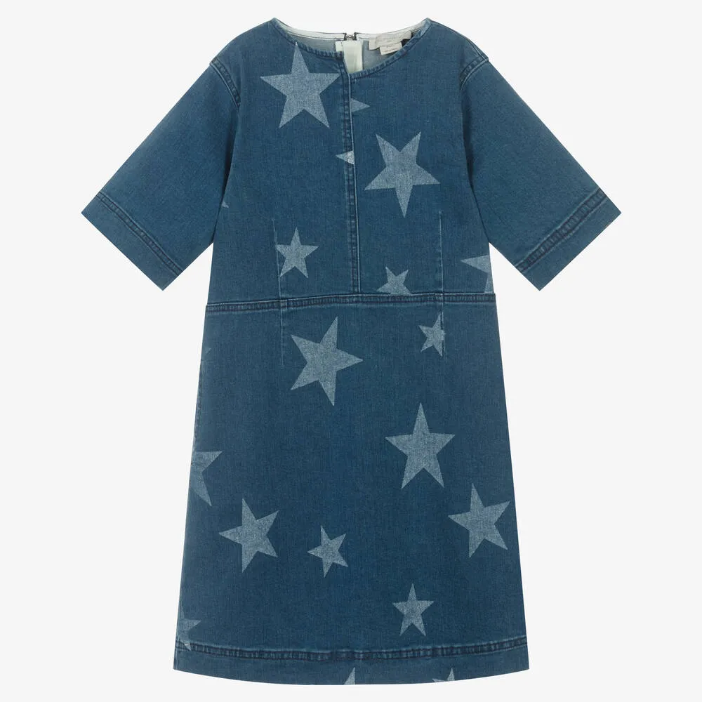 Teen Girls Blue Star Print Denim Dress