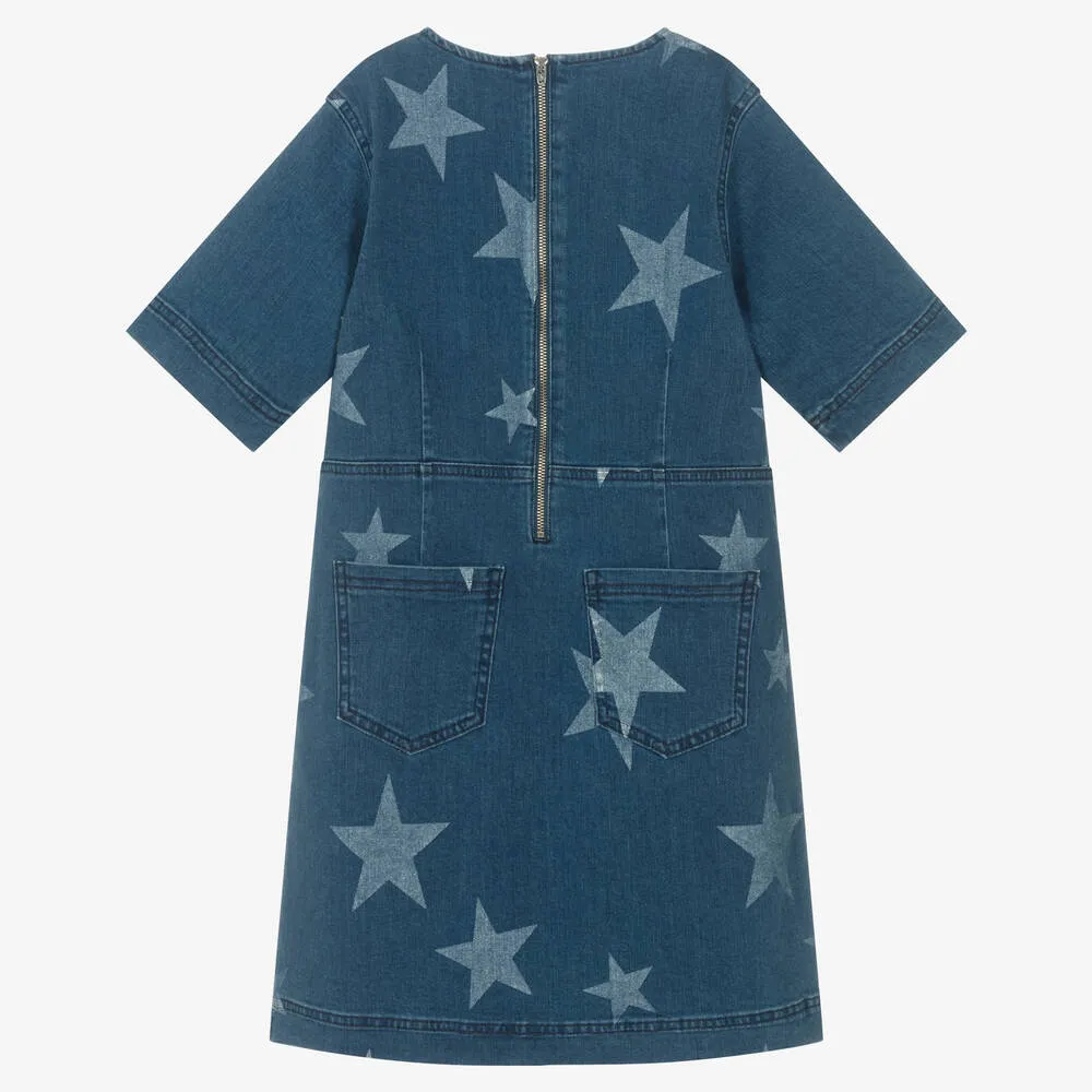 Teen Girls Blue Star Print Denim Dress