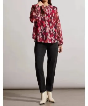 Tribal Flowy Swiss Dot Chiffon Blouse In Red Plum