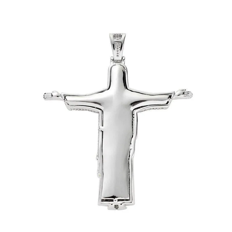 Unisex Iced Out 2 Colors Cz Stone Jesus Cross Big Pendant Necklace