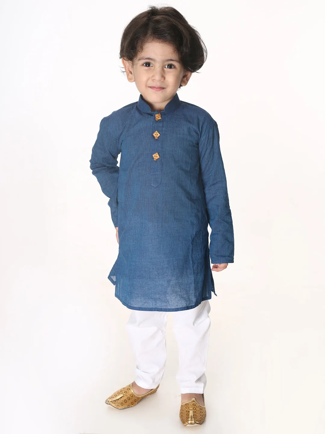 VASTRAMAY Boys Blue Pure Cotton Kurta