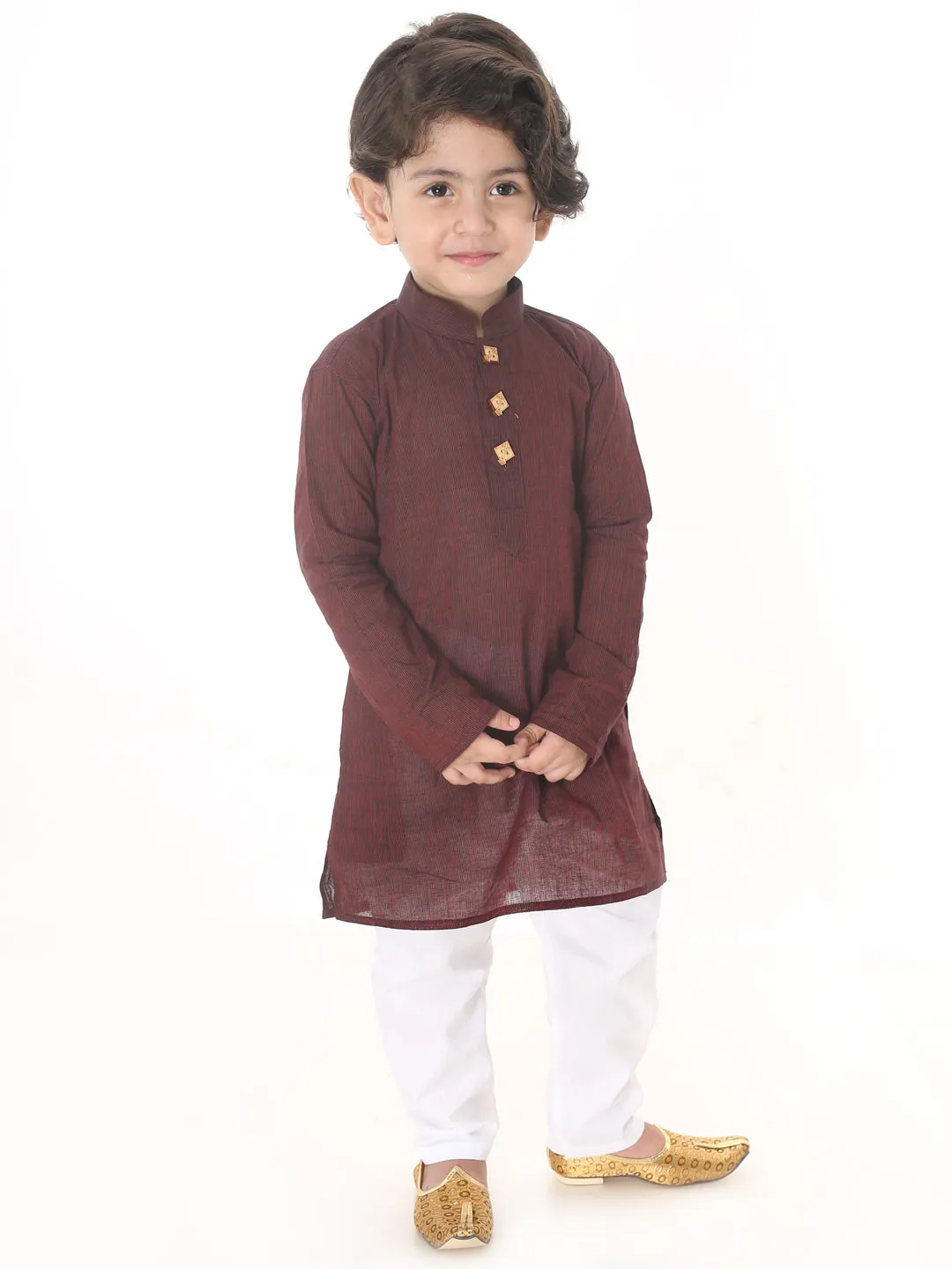 VASTRAMAY Boys Maroon Pure Cotton Kurta