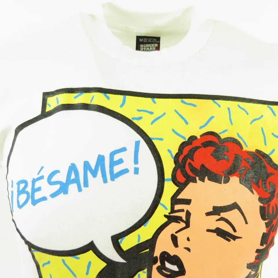 Vintage 80s Besame T-shirt Mens M Deadstock Retro Kiss Me 50/50 Thin