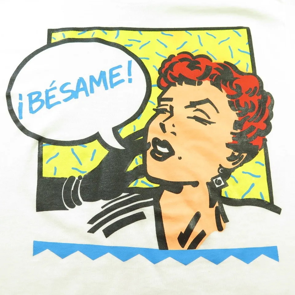 Vintage 80s Besame T-shirt Mens M Deadstock Retro Kiss Me 50/50 Thin