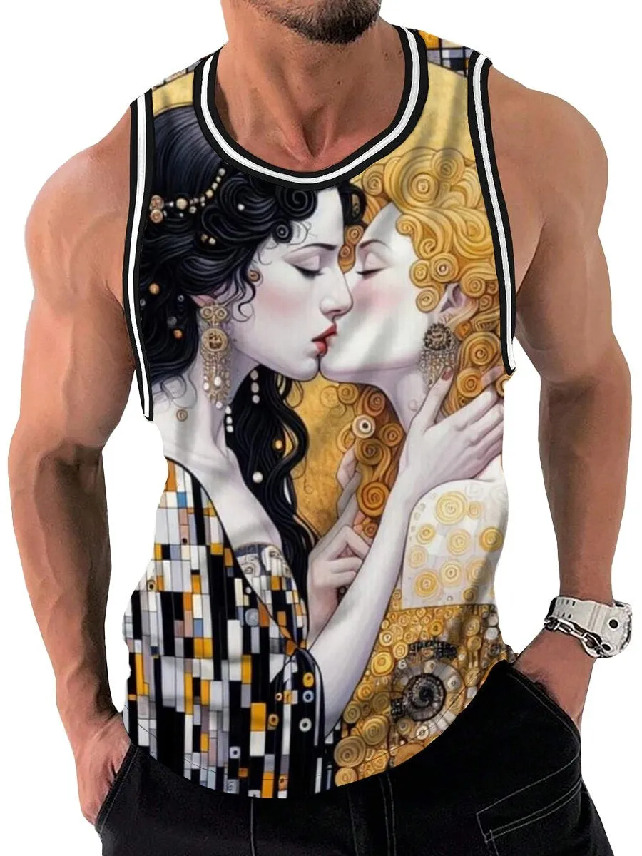 Vintage Beauty Kiss Print Crew Neck Tank Top